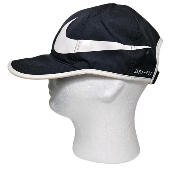 Nike Dri Fit Featherlight Hat Cap Big Logo Black White Breathable Soft Shell - Picture 2 of 15